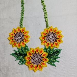 Handmade Beaded Sunflower Necklace